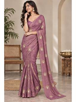Tankori - Mauve Women Space Satin Elegant Bits Sequence Embellished Designer Saree
