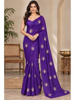 Tankori - Purple Women Premium Space Satin Sparkling Bits Sequence Designer Saree