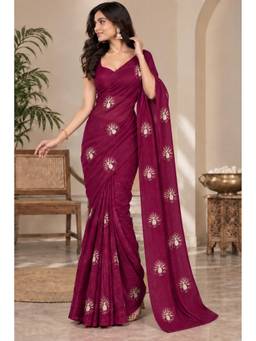 Tankori - Magenta Women Space Satin Elegant Sequence Bits Party Wear Designer Saree
