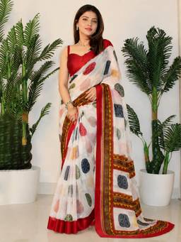 Sitanjali - Red Georgette Printed Saree