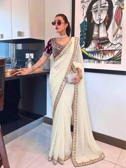 Sitanjali - White Silk Embroidered Saree