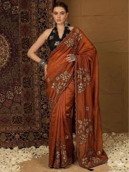 Sitanjali - Rust Silk Embroidered Saree