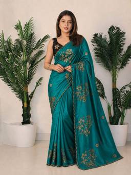 Sitanjali - Rama Blue Silk Embroidered Saree