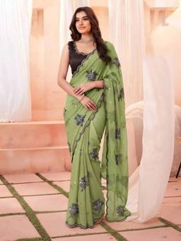 Sitanjali - Pista Green Silk Embroidered Saree