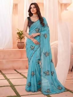 Sitanjali - Turquoise Silk Embroidered Saree