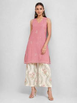 max - Women Pink Embroidered V-Neck Kurta with Pant