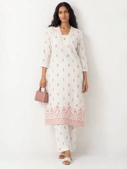 max - Women Off White Printed V-Neck Kurta with Pant