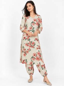 max - Women Off White Floral V-Neck Kurta with Pant