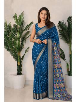 Sitanjali - Rama Blue Dolo Silk Floral Zari Saree