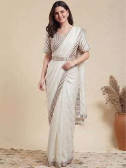 Sitanjali - White Silk Embroidered Saree