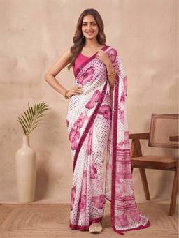 Sitanjali - Pink Georgette Floral Printed Saree