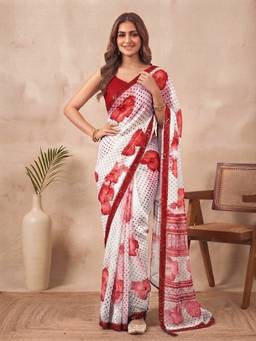 Sitanjali - Red Georgette Floral Printed Saree