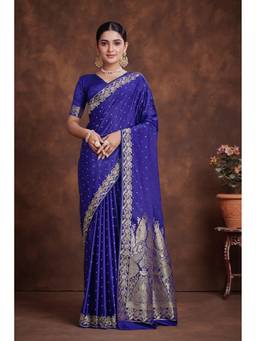 Monjolika Fashion - Trendy Royal Blue Banarasi Satin Silk Saree