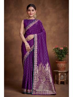 Monjolika Fashion - Trendy Purple Banarasi Satin Silk Saree
