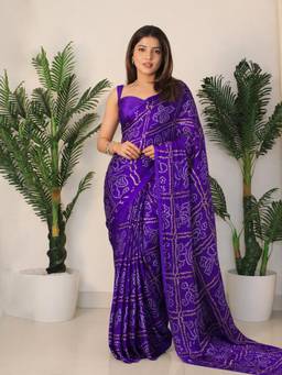 Sitanjali - Purple Silk Bandhani Printed Saree