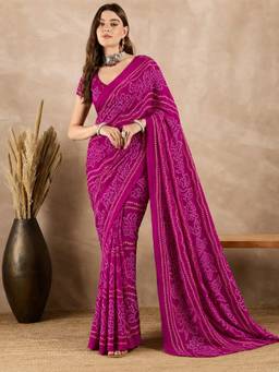 Sitanjali - Pink Georgette Bandhani Printed Saree