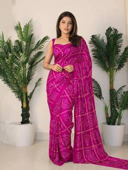 Sitanjali - Pink Silk Bandhani Printed Saree