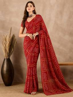 Sitanjali - Red Silk Bandhani Printed Saree