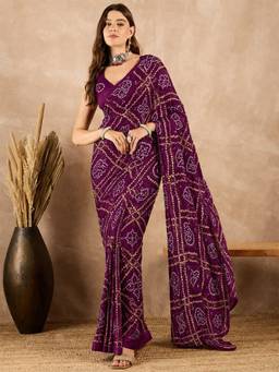 Sitanjali - Wine Silk Bandhani Printed Saree