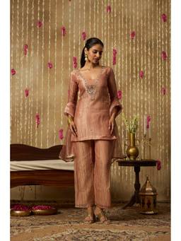 Alaya by Stage3 - Pink Jeweled Kurti with Palazzo and Dupatta