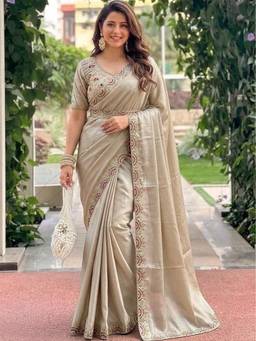 Sitanjali - Beige Silk Embroidered Saree