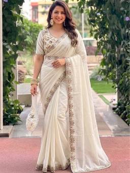 Sitanjali - White Silk Embroidered Saree