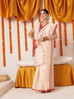 Silk Land - Beige Navaratri Special Cotton Digital Printed Saree