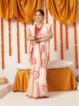 Silk Land - Beige Navaratri Special Cotton Blend Digital Printed Saree