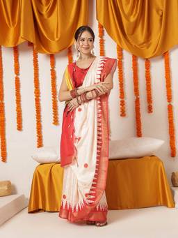 Silk Land - Beige Women's Printed Soft Silk Traditional Saree