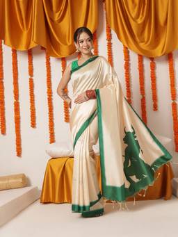 Silk Land - Beige Navaratri Special Soft Silk Digital Printed Saree