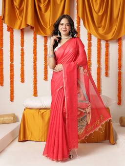 Silk Land - Red Modern Women's Printed Cotton Saree