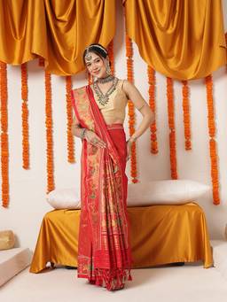 Silk Land - Red Tissue Inspired Pure Weaving Gala Patola Saree