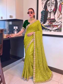 Sitanjali - Lime Green Silk Embroidered Saree