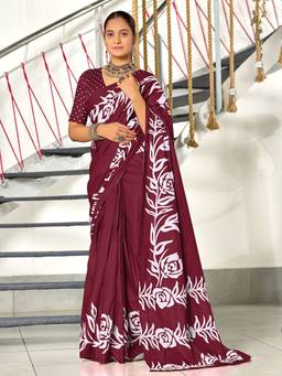 URBAN PALLU - Maroon Pixie Lane Floral Pure Cotton Designer Saree