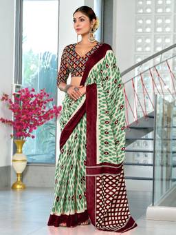 URBAN PALLU - Maroon Pixie Lane Ethnic Motifs Pure Cotton Designer Saree