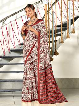 URBAN PALLU - Maroon Ethnic Motifs Pure Cotton Saree