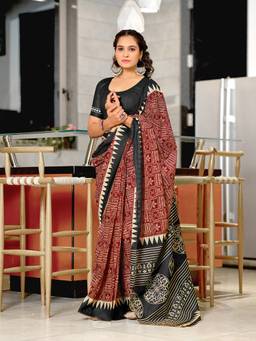 URBAN PALLU - Maroon Ethnic Motifs Pure Cotton Saree
