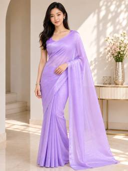 Vervee Couture - Lavender Solid Poly Georgette Saree
