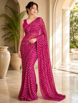 Vervee Couture - Magenta Leheriya Georgette Saree