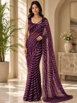 Vervee Couture - Purple Leheriya Georgette Saree
