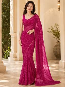 Vervee Couture - Magenta Leheriya Georgette Saree