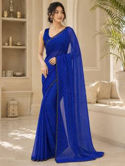 Vervee Couture - Blue Leheriya Georgette Saree
