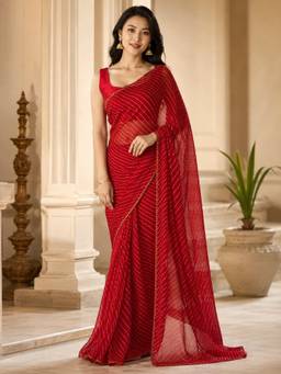 Vervee Couture - Red Leheriya Georgette Saree
