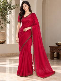 Vervee Couture - Magenta Solid Tissue Saree