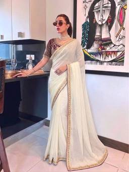 Sitanjali - White Silk Embroidered Saree