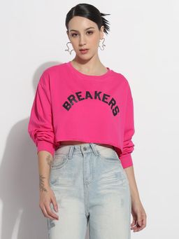 SHOWOFF - Edition Women Printed Pink Round Neck Crop Top