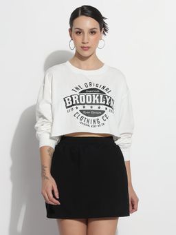 SHOWOFF - Edition Women Printed White Round Neck Crop Top