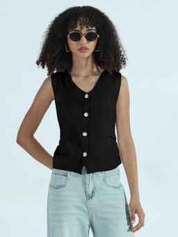 SHOWOFF - Edition Women Black Gold Buttons Vest Top