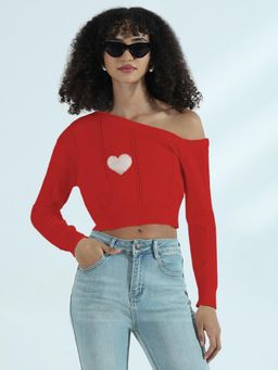 SHOWOFF - Edition Women Ribbed Red Off Shoulder Crop Top