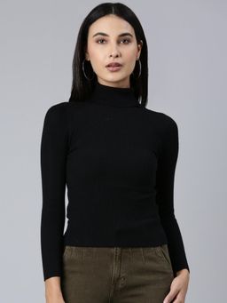 SHOWOFF - Women Solid Full Sleeves Black Regular Top